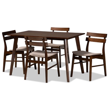 Baxton Studio Eleri Light Beige Upholstered and Walnut Wood 5-Piece Dining Set 168-10815-10807